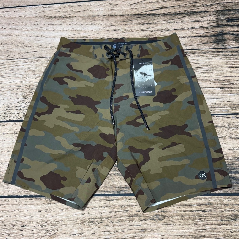 Outerknown Apex Trunk Board Shorts Mens 28 Camo Green Swim Trunks NWT